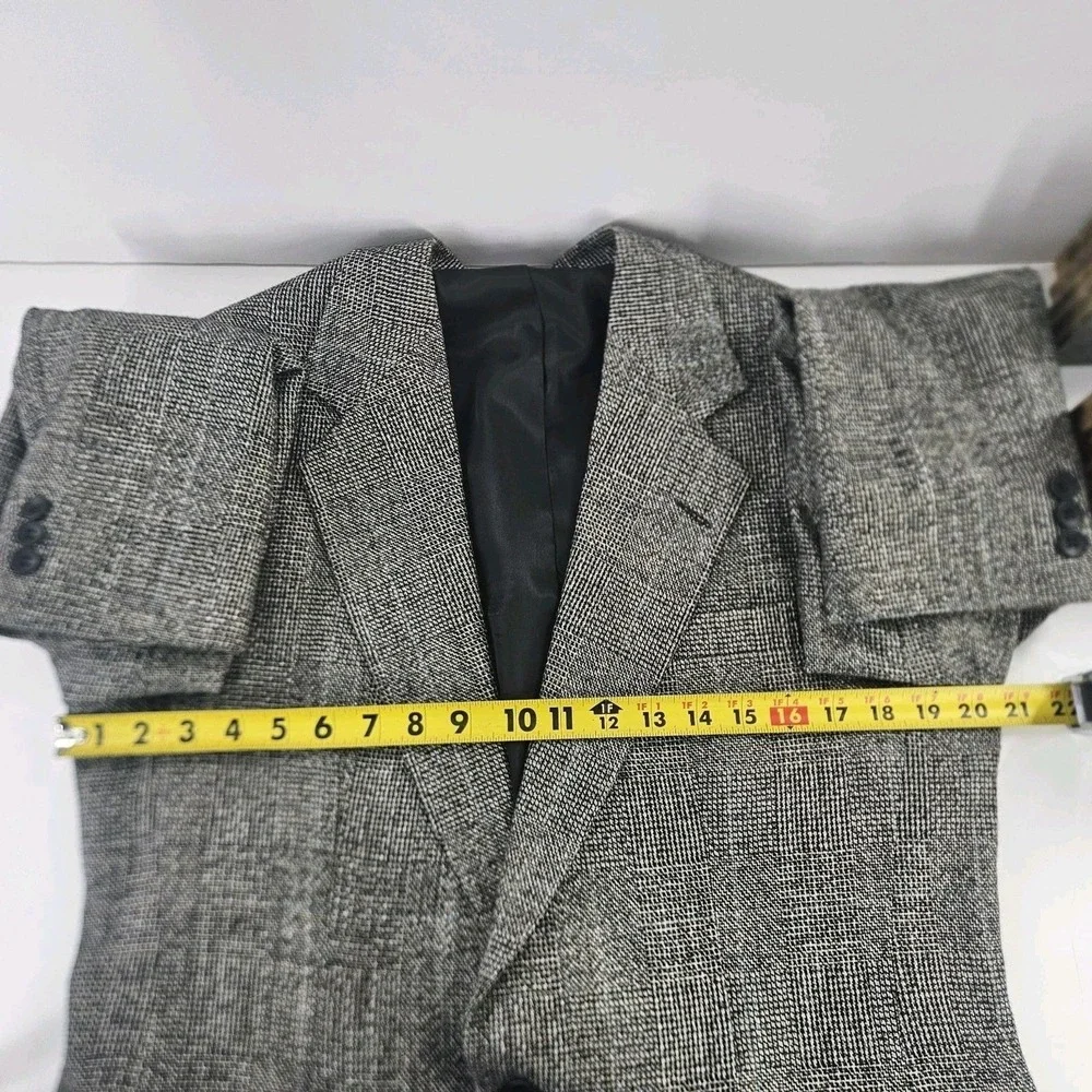 Vtg 90s Haggar Black White Blue Plaid Wool Tweed Sports Coat Blazer Med ~40R USA